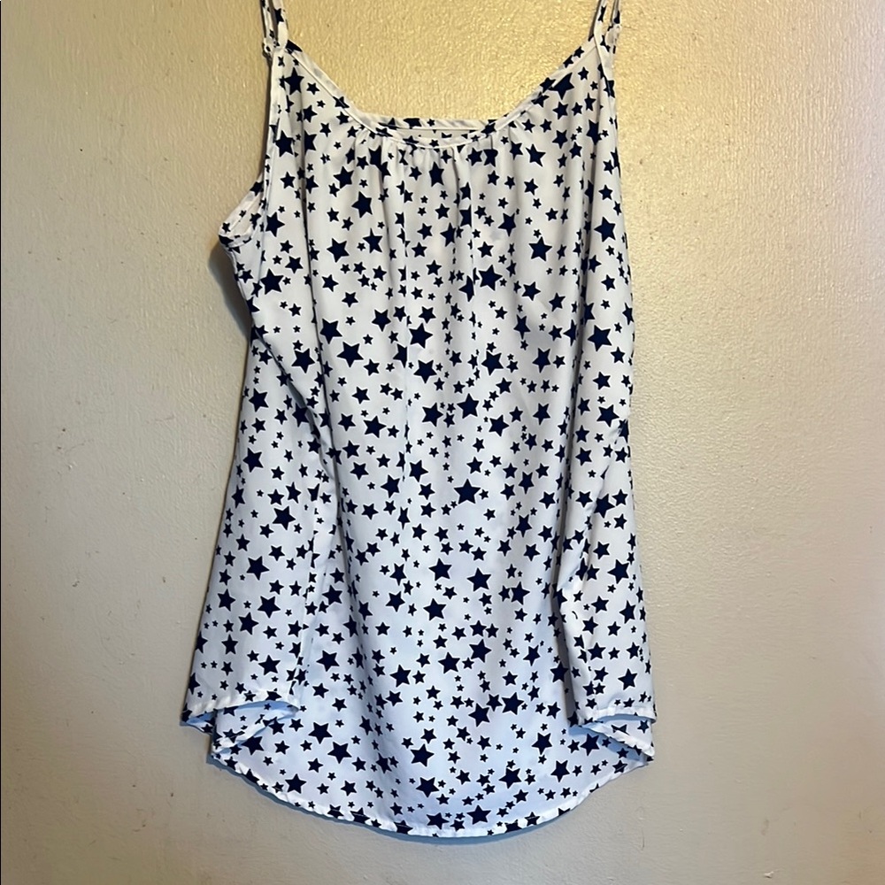 Time and Tru White with Black Stars Tank Top with Spaghetti Straps Size Medium